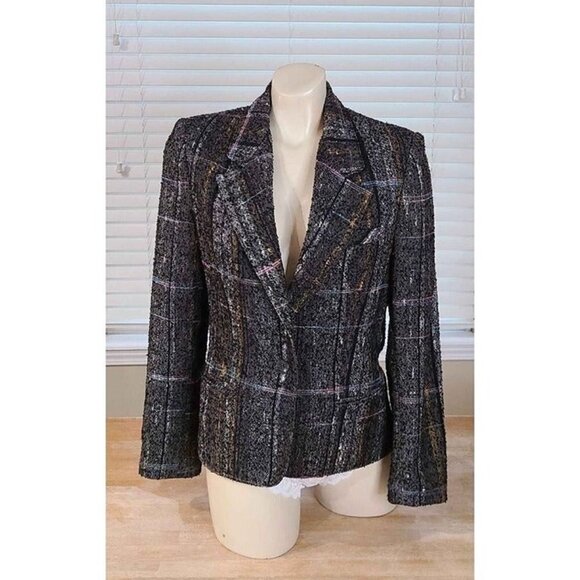 Judy's Place Blazer Black Multicolor with Oadded Shoulders Chest Size 6 - Picture 1 of 4
